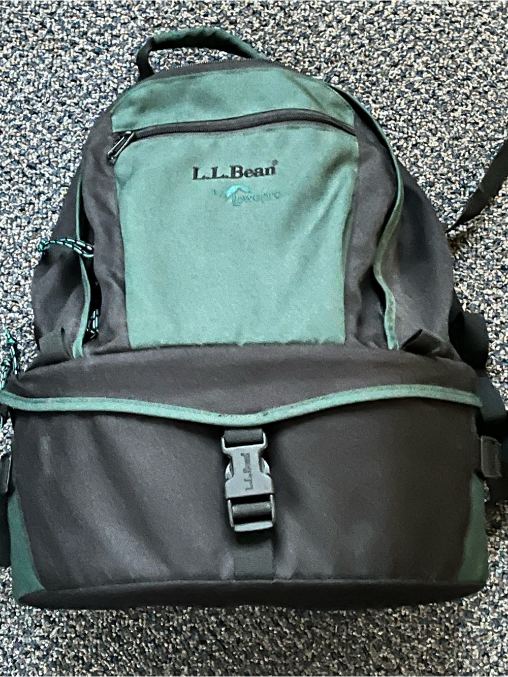 L.L. Bean Green and Black Backpack with Front Buckle